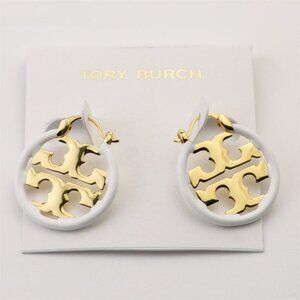 💎Tory Burch Gold & White Logo Hoop Earrings ✨